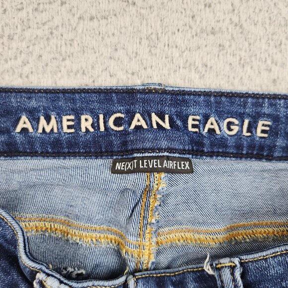 AE Next Level Airflex Skinny Jeans Men's Size 30x34 Blue Denim Whiskered Stretch - Picture 9 of 13